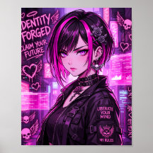 Neon-Cyberpunk-Anime-Girl-Poster "Identität geschm
