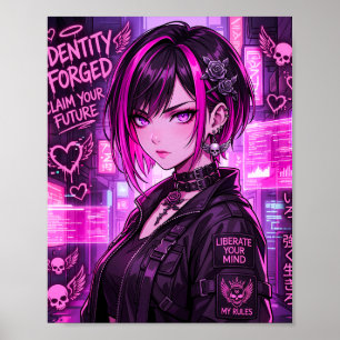Neon-Cyberpunk-Anime-Girl-Poster "Identität geschm Poster