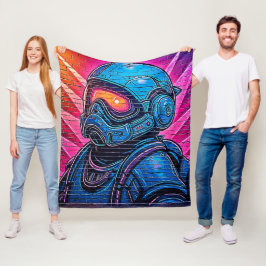 Neon Cyberpunk Astronaut Fleecedecke