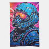 Neon Cyberpunk Astronaut Geschirrtuch (Vertikal)