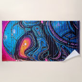 Neon Cyberpunk Astronaut Strandtuch (Vorderseite)