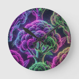 Neon-Cyberpunk-Blumenkohl-Galaxie Runde Wanduhr