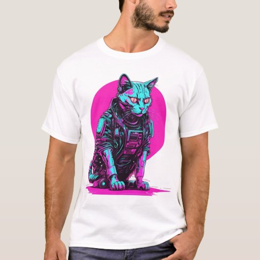 Neon Cyberpunk Cat T-Shirt (Vorderseite)