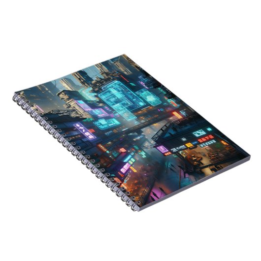 Neon Cyberpunk City - Futuristisches Stadtdesign Notizblock (Rechte Seite)