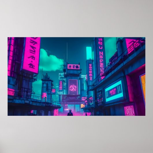 Neon Cyberpunk Cityscape Gamer Wall Art Poster (Vorne)
