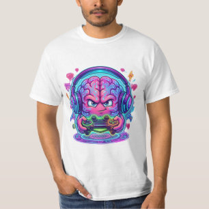 Neon-Cyberpunk-Gamer-Gehirn-Level-Up-Controller T-Shirt