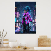 Neon Cyberpunk Girl | Futuristic City Warrior Poster (Küche)