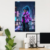 Neon Cyberpunk Girl | Futuristic City Warrior Poster (Heimbüro)