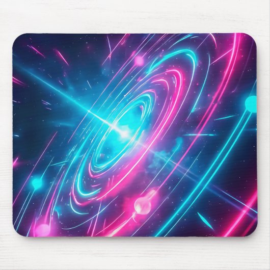 Neon Cyberpunk Glowing Galaxy Light Trails Mousepad (Vorne)