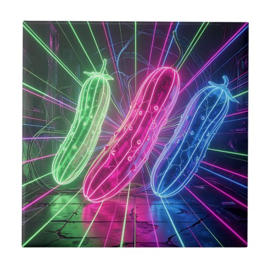 Neon-Cyberpunk-glühende Gurken Fliese (Vorderseite)