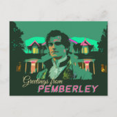 Neon Cyberpunk Herr Darcy Greetings von Pemberley Postkarte (Vorderseite)