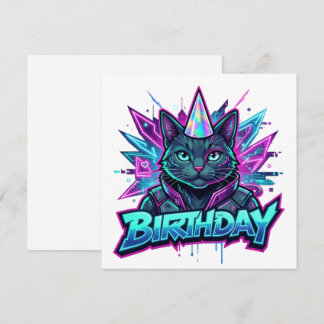 Neon-Cyberpunk-Katzen-Geburtstagsgrafik Einladung