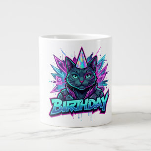 Neon-Cyberpunk-Katzen-Geburtstagsgrafik Jumbo-Tasse