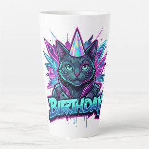 Neon-Cyberpunk-Katzen-Geburtstagsgrafik Milchtasse