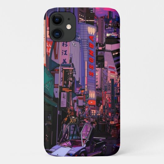 Neon Cyberpunk Metropole Case-Mate iPhone Hülle (Rückseite)