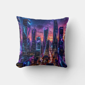 Neon-Cyberpunk-Metropole – futuristische regnerisc Kissen