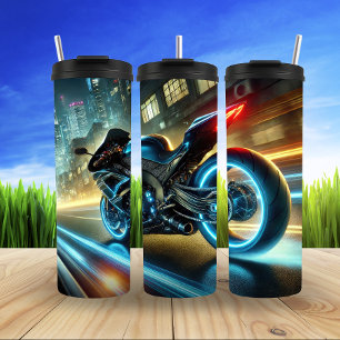 Neon Cyberpunk Motorrad Urban Thrill Thermosbecher