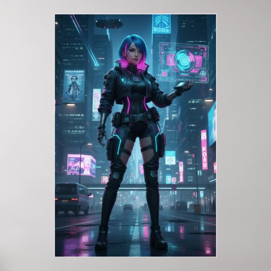 Neon Cyberpunk Operative – Futuristic City Poster  (Vorne)