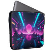 Neon-Cyberpunk-Stadtlandschaft Synthwave Retro-Tec Laptopschutzhülle (Vorne Rechts)