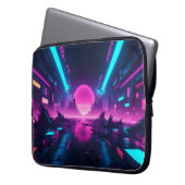 Neon-Cyberpunk-Stadtlandschaft Synthwave Retro-Tec Laptopschutzhülle (Vorderseite Links)