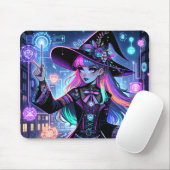 Neon Cyberpunk Tech Hexe - Futuristisches Kunstdes Mousepad (Mit Mouse)