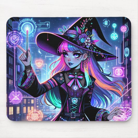 Neon Cyberpunk Tech Hexe - Futuristisches Kunstdes Mousepad (Vorne)