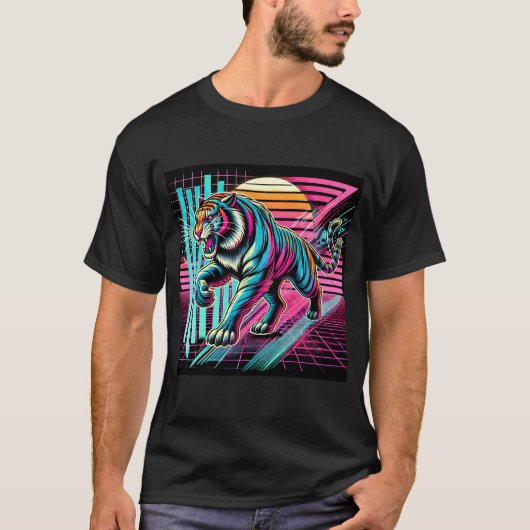 Neon Cyberpunk Tiger Retro Futuristic Ästhetik T-Shirt (Vorderseite)
