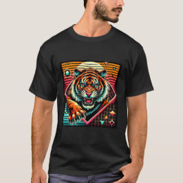 Neon Cyberpunk Tiger Retro Synthwave Design T-Shirt