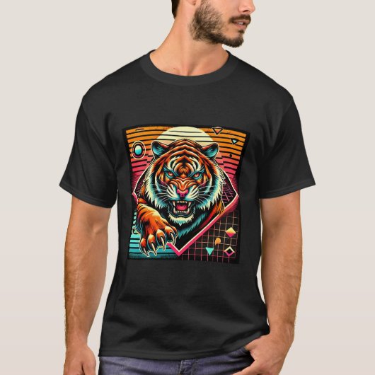 Neon Cyberpunk Tiger Retro Synthwave Design T-Shirt (Vorderseite)