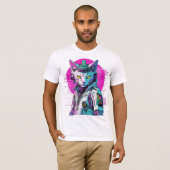 Neon Cyberpunk Warrior Cat T-Shirt (Vorne ganz)