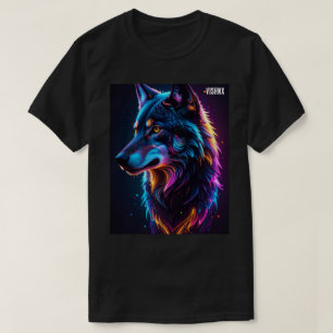 Neon-Cyberpunk-Wolf-Grafik-T-Shirt - Leuchtendes W T-Shirt