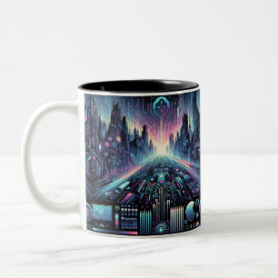 Neon Cyberworld Zweifarbige Tasse