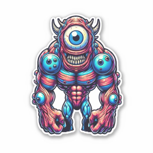 Neon Cyclops Monster Sticker (Vorderseite)