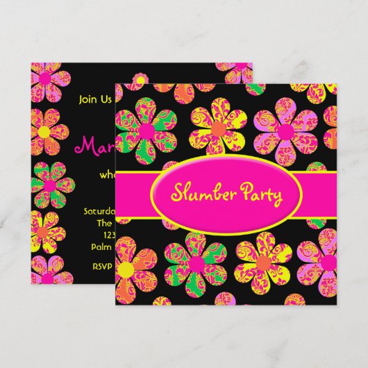 Neon Damask Blume Einladung (Vorne/Hinten)