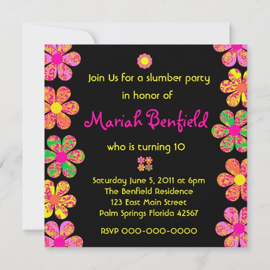 Neon Damask Blume Einladung (Rückseite)