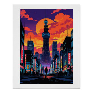 Neon Dämmerung über Tokyo Poster
