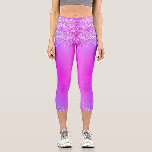 Neon Dance Capri Leggings Lila Rosa Glitzer