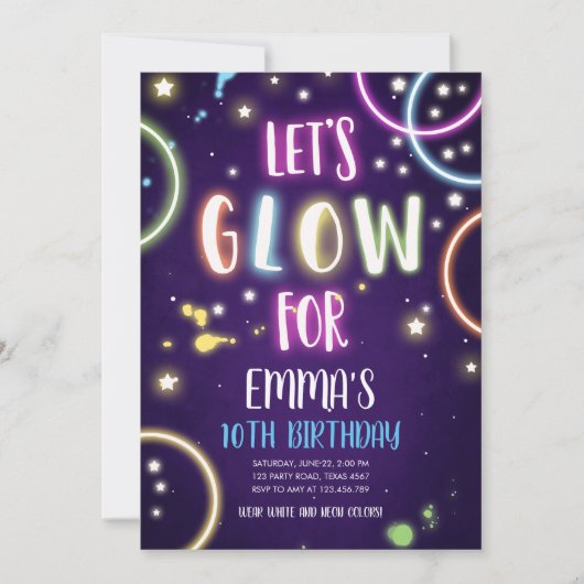 Neon Dance Disco Glow Party Einladung zum Geburtst (Vorderseite)