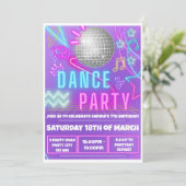 Neon Dance Party Einladungen (Stehend Vorderseite)
