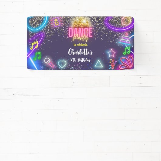 Neon Dance Party Geburtstag Banner (InSitu)