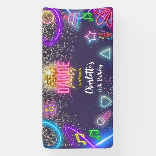 Neon Dance Party Geburtstag Banner (Vertikal)
