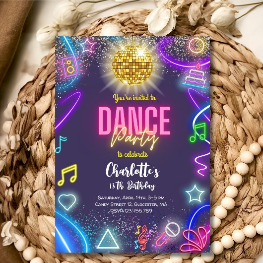 Neon Dance Party Geburtstag Einladung
