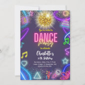 Neon Dance Party Geburtstag Einladung (Vorderseite)