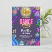 Neon Dance Party Geburtstag Einladung (Stehend Vorderseite)