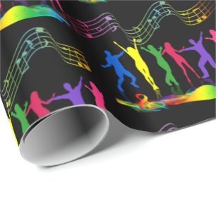 Neon Dance Party Music People on Black Geschenkpapier
