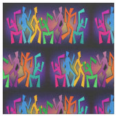 Neon Dancing Stick People auf schwarzem Stoff (Nahaufnahme)