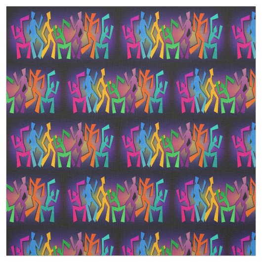 Neon Dancing Stick People auf schwarzem Stoff (Muster)