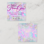 neon danke Ihnen Glitzer Opal Texture Discount-Kar Quadratische Visitenkarte (Vorne/Hinten)