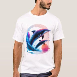 Neon-Delfin-Welle – Futuristische Retro-Ozeankunst T-Shirt