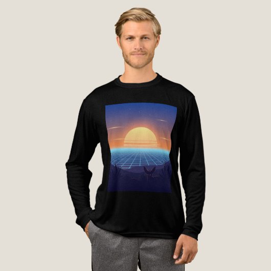 Neon Desert Sunset - Synthwave Fox Silhouette Tri-Blend Shirt (Volle Vorderseite)